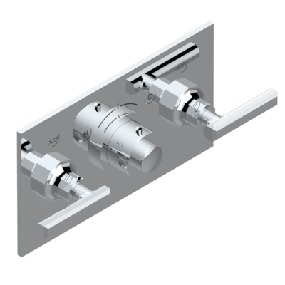 Set de finition THG pour douche thermostatique à encastrer avec deux robinets d&#39;arrêt pour installation horizontale à 2 fonctions - Collection &quot;Les Ondes à manettes&quot;