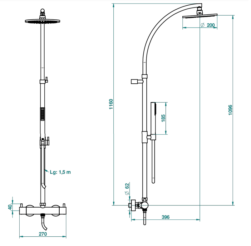 Colonne de douche thermostatique THG - Collection "O" - vue 3