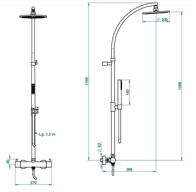 Colonne de douche thermostatique THG - Collection "O" — vue 3