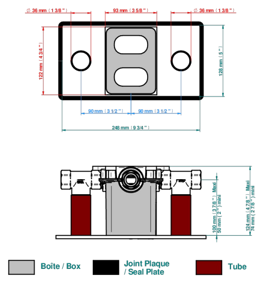 Set de finition THG pour douche thermostatique à encastrer avec deux robinets d'arrêt pour installation horizontale à 2 fonctions - Collection "Les Ondes à manettes" - vue 7