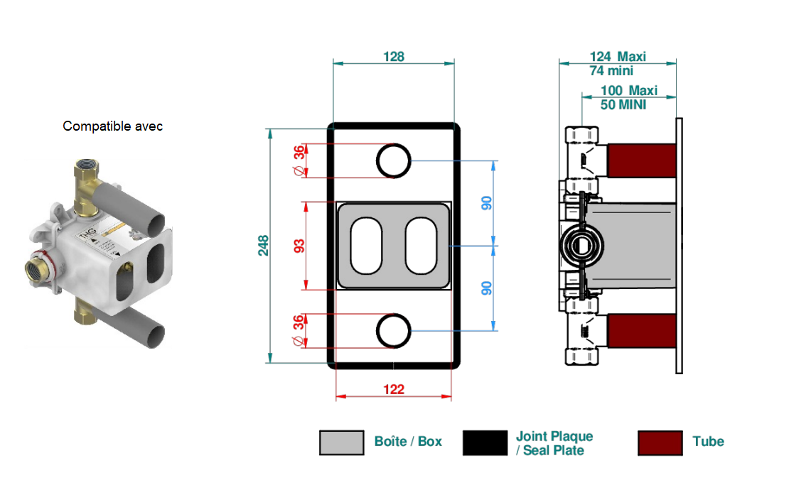 Set de finition THG pour douche thermostatique à encastrer avec deux robinets d'arrêt à 2 fonctions - Collection "O" - vue 7