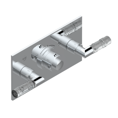 Set de finition THG pour douche thermostatique à encastrer avec deux robinets d&#39;arrêt pour installation horizontale à 2 fonctions - Collection &quot;Bambou Cristal Clair&quot;