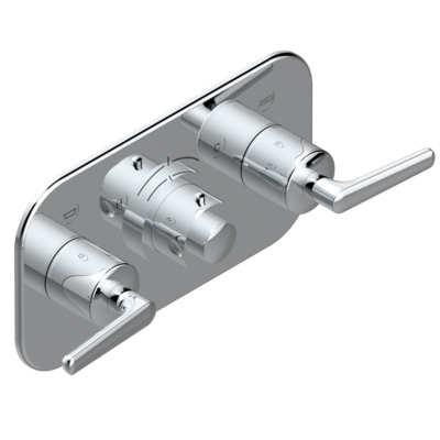 Set de finition THG pour douche thermostatique à encastrer avec deux robinets d&#39;arrêt pour installation horizontale à 2 fonctions - Collection &quot;Bondi à manettes&quot;
