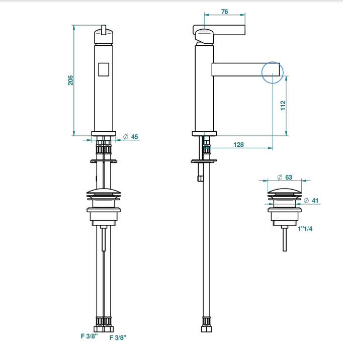 Mitigeur de lavabo monotrou THG 100 avec vidage - Collection "Le 11" - vue 5