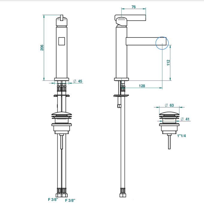 Mitigeur de lavabo monotrou THG 100 avec vidage - Collection "Le 11" — vue 5