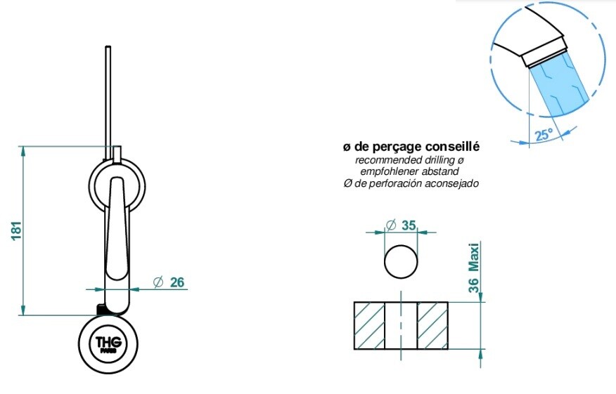 Mitigeur de lavabo monotrou THG 80 avec vidage - Collection "Dean" — vue 5