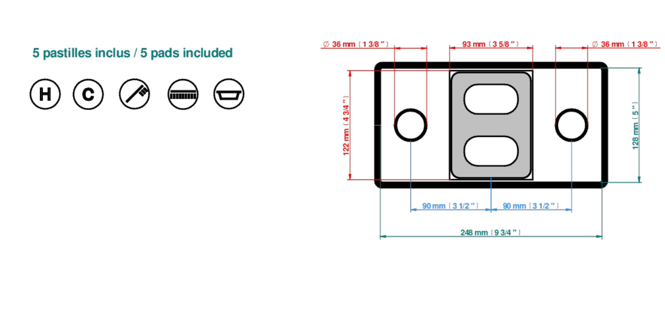 Set de finition THG pour douche thermostatique à encastrer avec deux robinets d'arrêt pour installation horizontale à 2 fonctions - Collection "Anoa" — vue 3