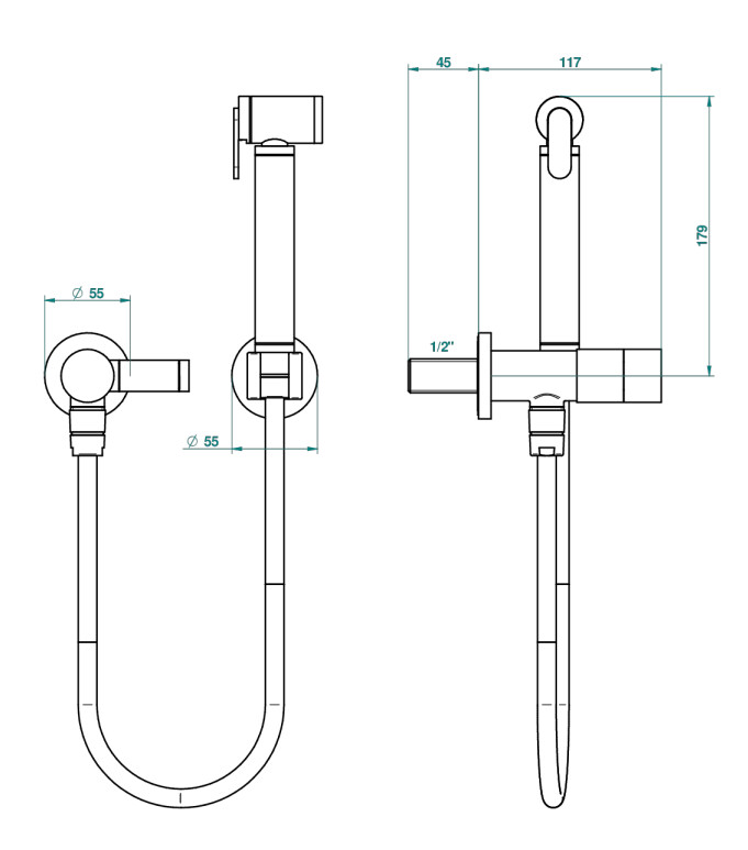 Ensemble hygiénique de WC THG avec robinet d'arrêt - Collection "Anoa"