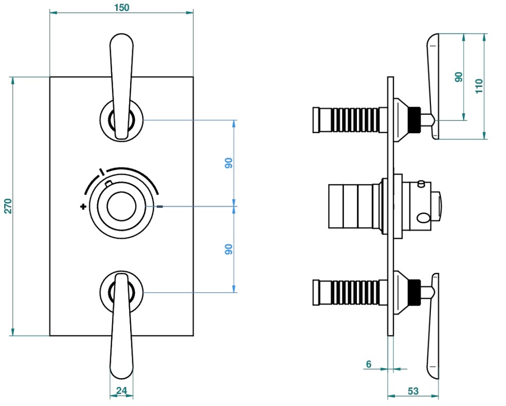 Set de finition THG pour douche thermostatique à encastrer avec deux robinets d'arrêt - Collection "Dean" - vue 6
