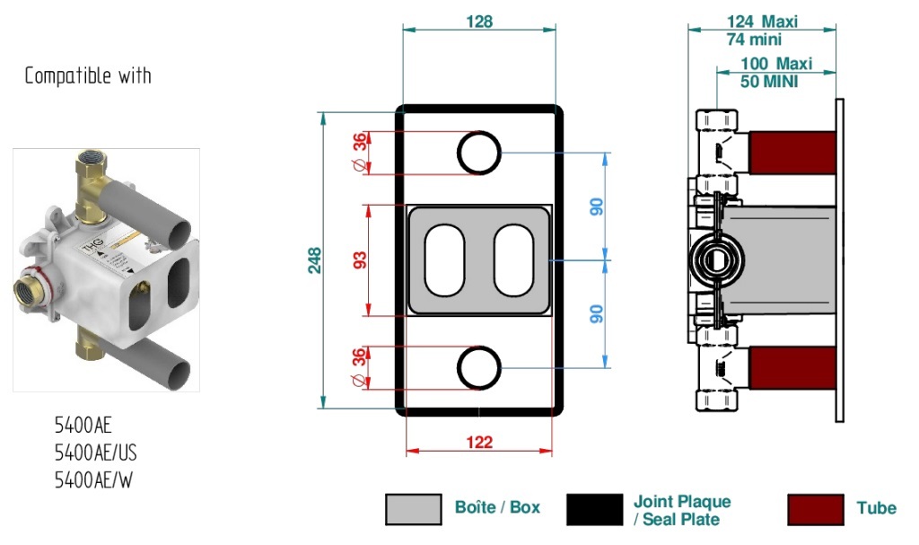 Set de finition THG pour douche thermostatique à encastrer avec deux robinets d'arrêt - Collection "Dean" - vue 7