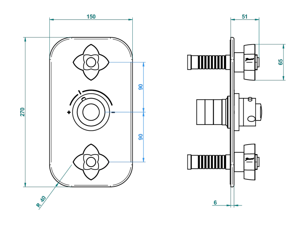 Set de finition THG pour douche thermostatique à encastrer avec deux robinets d'arrêt à 2 fonctions - Collection "Pétale de Cristal Clair" - vue 4