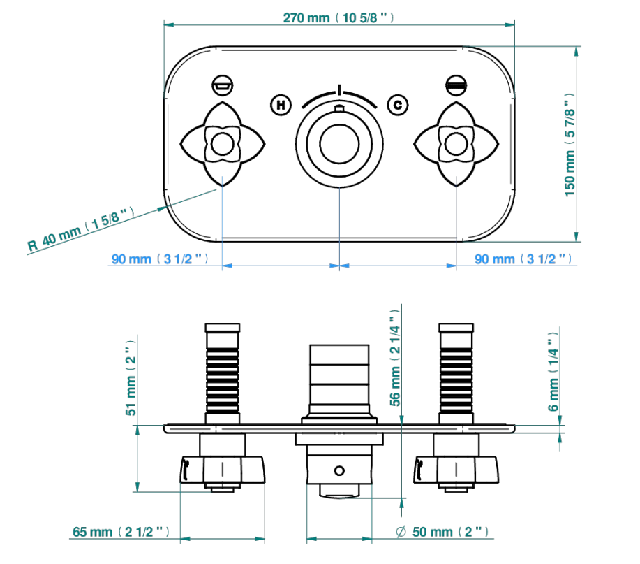 Set de finition THG pour douche thermostatique à encastrer avec deux robinets d'arrêt pour installation horizontale à 2 fonctions - Collection "Pétale de Cristal Clair" - vue 4