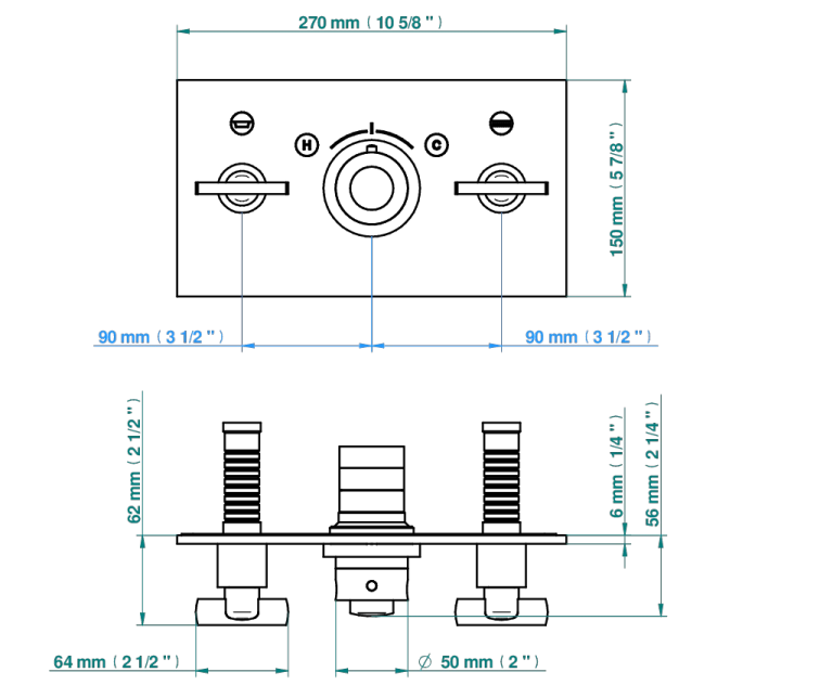 Set de finition THG pour douche thermostatique à encastrer avec deux robinets d'arrêt pour installation horizontale à 2 fonctions - Collection "Le 11" - vue 6