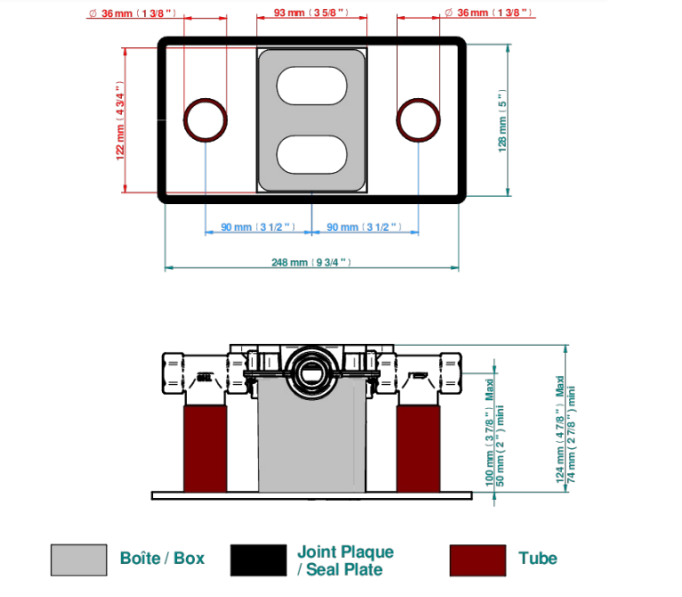 Set de finition THG pour douche thermostatique à encastrer avec deux robinets d'arrêt pour installation horizontale à 2 fonctions - Collection "Le 11" - vue 7