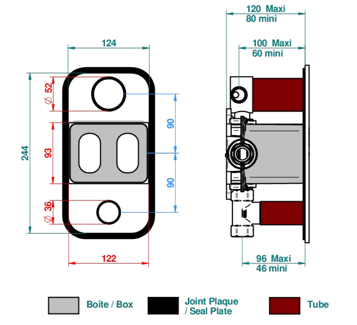 Set de finition THG pour douche thermostatique à encastrer 3 fonctions avec une fonction arrêt et 2 sorties et une fonction arrêt simple - Collection "Le 11" - vue 5