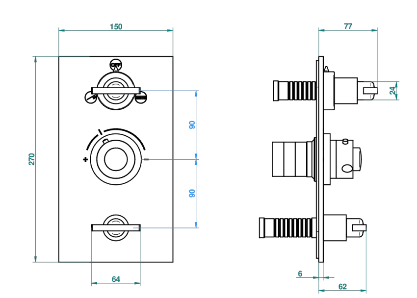 Set de finition THG pour douche thermostatique à encastrer 3 fonctions avec une fonction arrêt et 2 sorties et une fonction arrêt simple - Collection "Le 11" - vue 4