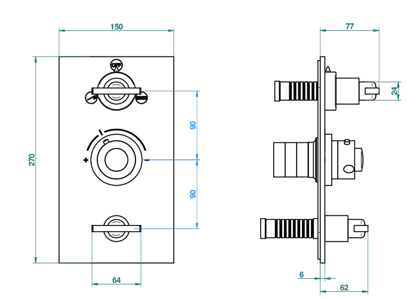 Set de finition THG pour douche thermostatique à encastrer 3 fonctions avec une fonction arrêt et 2 sorties et une fonction arrêt simple - Collection "Le 11" — vue 4