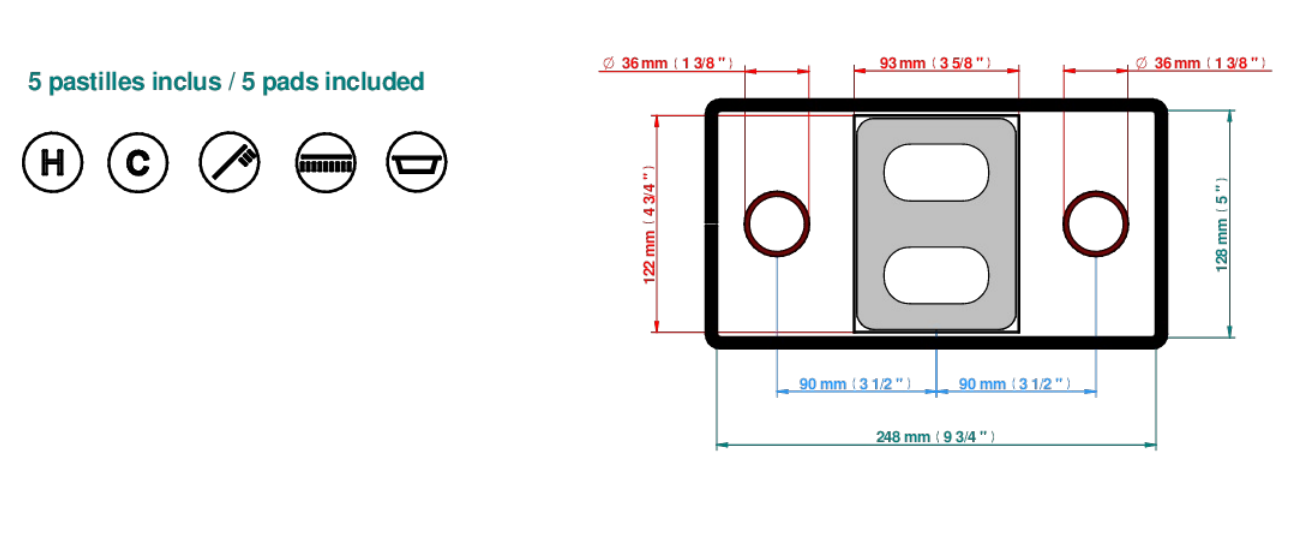 Set de finition THG pour douche thermostatique à encastrer avec deux robinets d'arrêt pour installation horizontale à 2 fonctions - Collection "Pétale de Cristal Clair" - vue 5