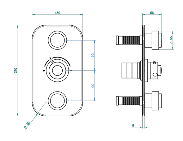 Set de finition THG pour douche thermostatique à encastrer avec deux robinets d'arrêt - Collection "Diplomate" - vue 7