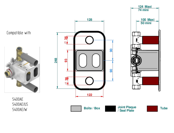 Set de finition THG pour douche thermostatique à encastrer avec deux robinets d'arrêt - Collection "Diplomate" - vue 8