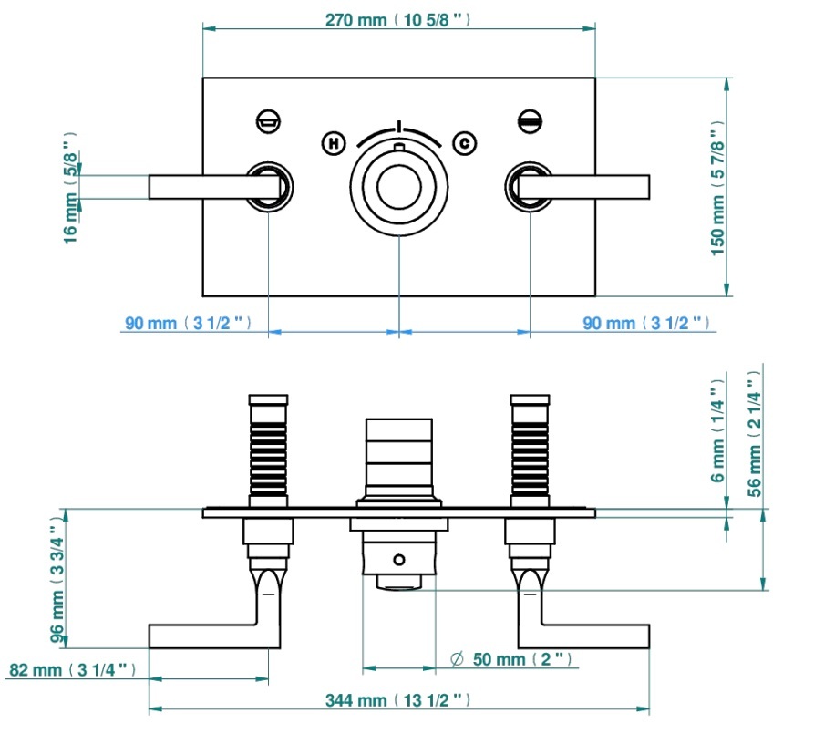 Set de finition THG pour douche thermostatique à encastrer avec deux robinets d'arrêt pour installation horizontale à 2 fonctions - Collection "Beluga à manettes" - vue 6