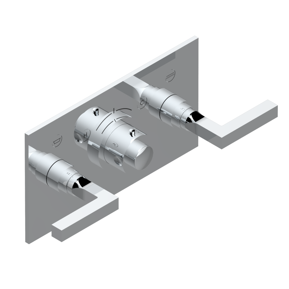Set de finition THG pour douche thermostatique à encastrer avec deux robinets d&#39;arrêt pour installation horizontale à 2 fonctions - Collection &quot;Beluga à manettes&quot;