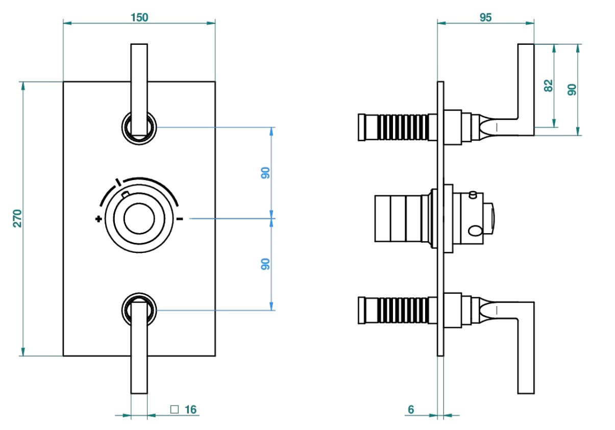 Set de finition THG pour douche thermostatique à encastrer avec deux robinets d'arrêt à 2 fonctions - Collection "Beluga à manettes" - vue 6