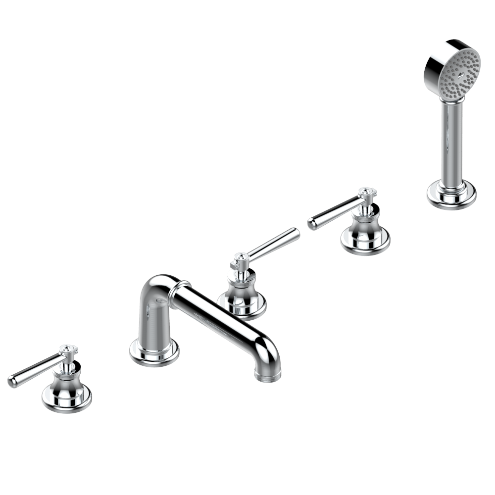 Mélangeur de bain / douche 5 trous THG avec bec super goliath, 2 côtés sur gorge et douchette alimentée par mitigeur à cartouche progressive Collection &quot;Beaubourg à manettes&quot;