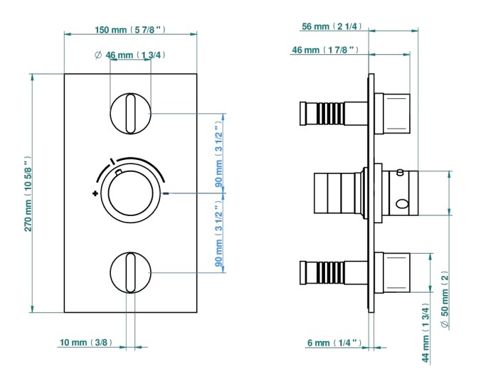 Set de finition THG pour douche thermostatique à encastrer avec deux robinets d'arrêt à 2 fonctions - Collection "Icon-X à manettes" - vue 6