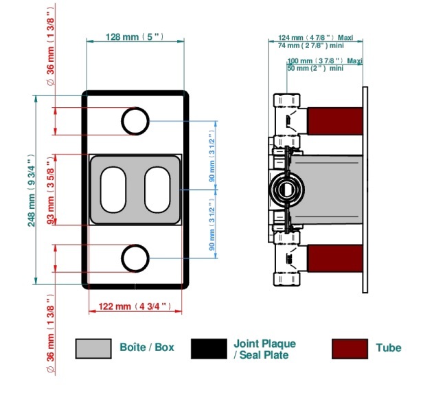 Set de finition THG pour douche thermostatique à encastrer avec deux robinets d'arrêt à 2 fonctions - Collection "Icon-X à manettes" - vue 7