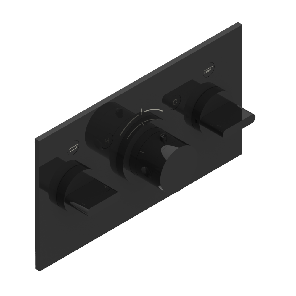 Set de finition THG pour douche thermostatique à encastrer avec deux robinets d'arrêt pour installation horizontale à 2 fonctions - Collection "Icon-X à manettes" — vue 2