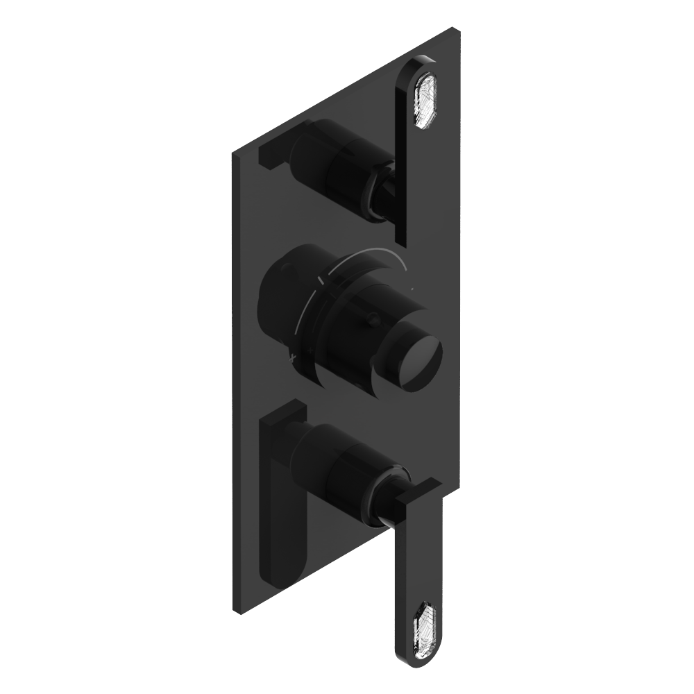 Set de finition THG pour douche thermostatique à encastrer avec deux robinets d'arrêt à 2 fonctions - Collection "Lalique Cristal Clair à manettes" — vue 2