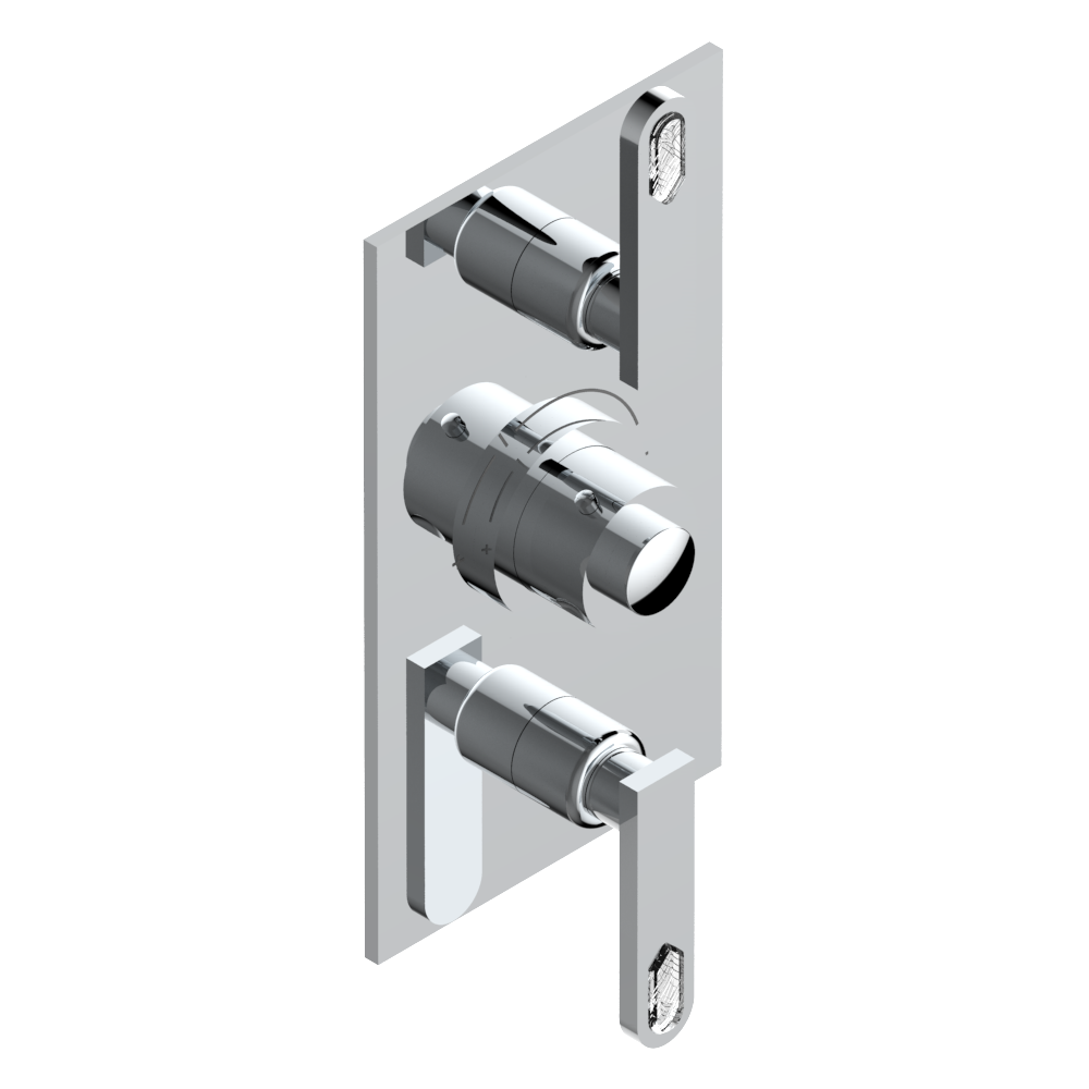 Set de finition THG pour douche thermostatique à encastrer avec deux robinets d&#39;arrêt à 2 fonctions - Collection &quot;Lalique Cristal Clair à manettes&quot;
