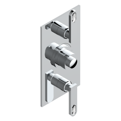 Set de finition THG pour douche thermostatique à encastrer avec deux robinets d&#39;arrêt à 2 fonctions - Collection &quot;Lalique Cristal Clair à manettes&quot;