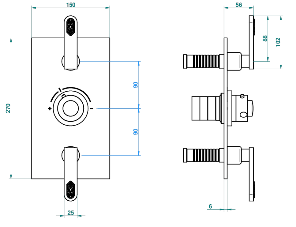 Set de finition THG pour douche thermostatique à encastrer avec deux robinets d'arrêt à 2 fonctions - Collection "Lalique Cristal Clair à manettes" - vue 6