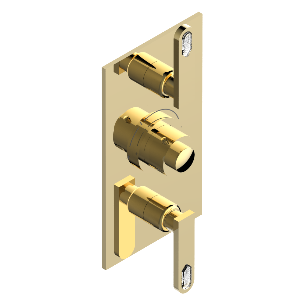 Set de finition THG pour douche thermostatique à encastrer avec deux robinets d'arrêt à 2 fonctions - Collection "Lalique Cristal Clair à manettes" — vue 3