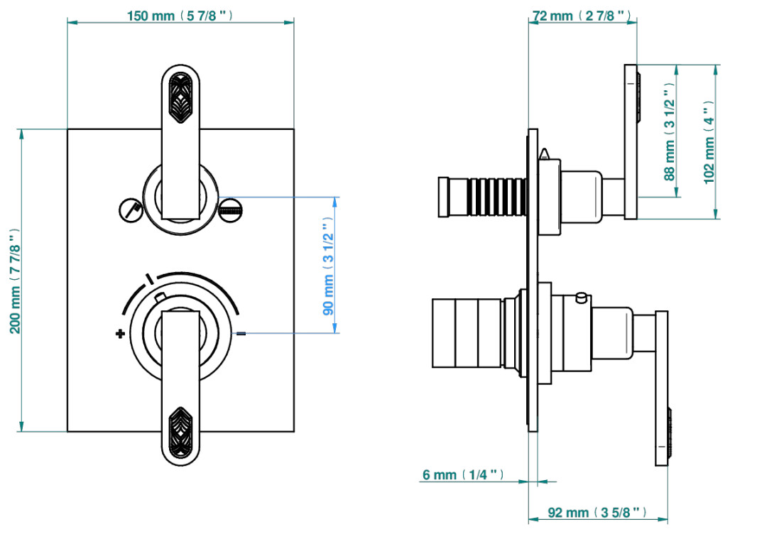 Set de finition THG pour douche thermostatique à encastrer 2 fonctions avec inverseur - Collection "Lalique Cristal Clair à manettes" — vue 4