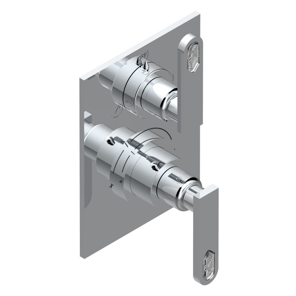 Set de finition THG pour douche thermostatique à encastrer 2 fonctions avec inverseur - Collection &quot;Lalique Cristal Clair à manettes&quot;