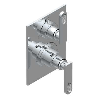 Set de finition THG pour douche thermostatique à encastrer 2 fonctions avec inverseur - Collection &quot;Lalique Cristal Clair à manettes&quot;