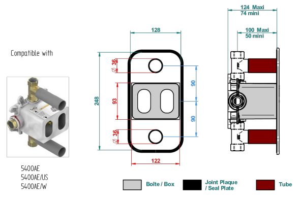 Set de finition THG pour douche thermostatique à encastrer avec deux robinets d'arrêt pour installation verticales à 2 fonctions - Collection "Grand Central Onyx noir" - vue 7