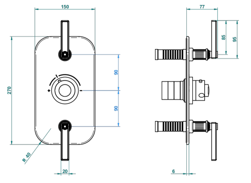 Set de finition THG pour douche thermostatique à encastrer avec deux robinets d'arrêt pour installation verticales à 2 fonctions - Collection "Grand Central Onyx noir" - vue 6