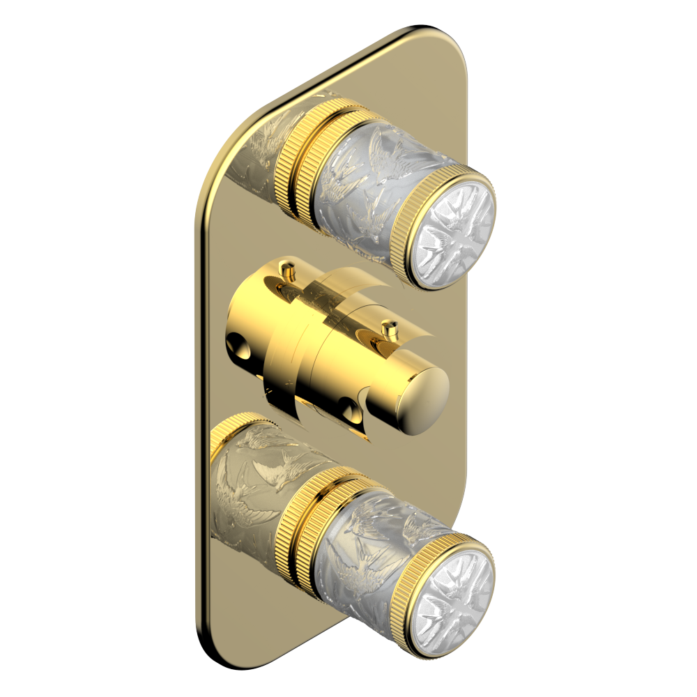 Set de finition THG pour douche thermostatique à encastrer avec deux robinets d'arrêt à 2 fonctions - Collection "Hirondelles"