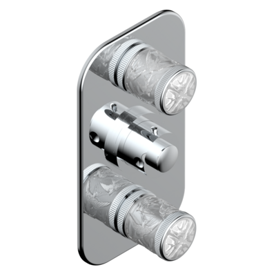Set de finition THG pour douche thermostatique à encastrer avec deux robinets d&#39;arrêt à 2 fonctions - Collection &quot;Hirondelles&quot;