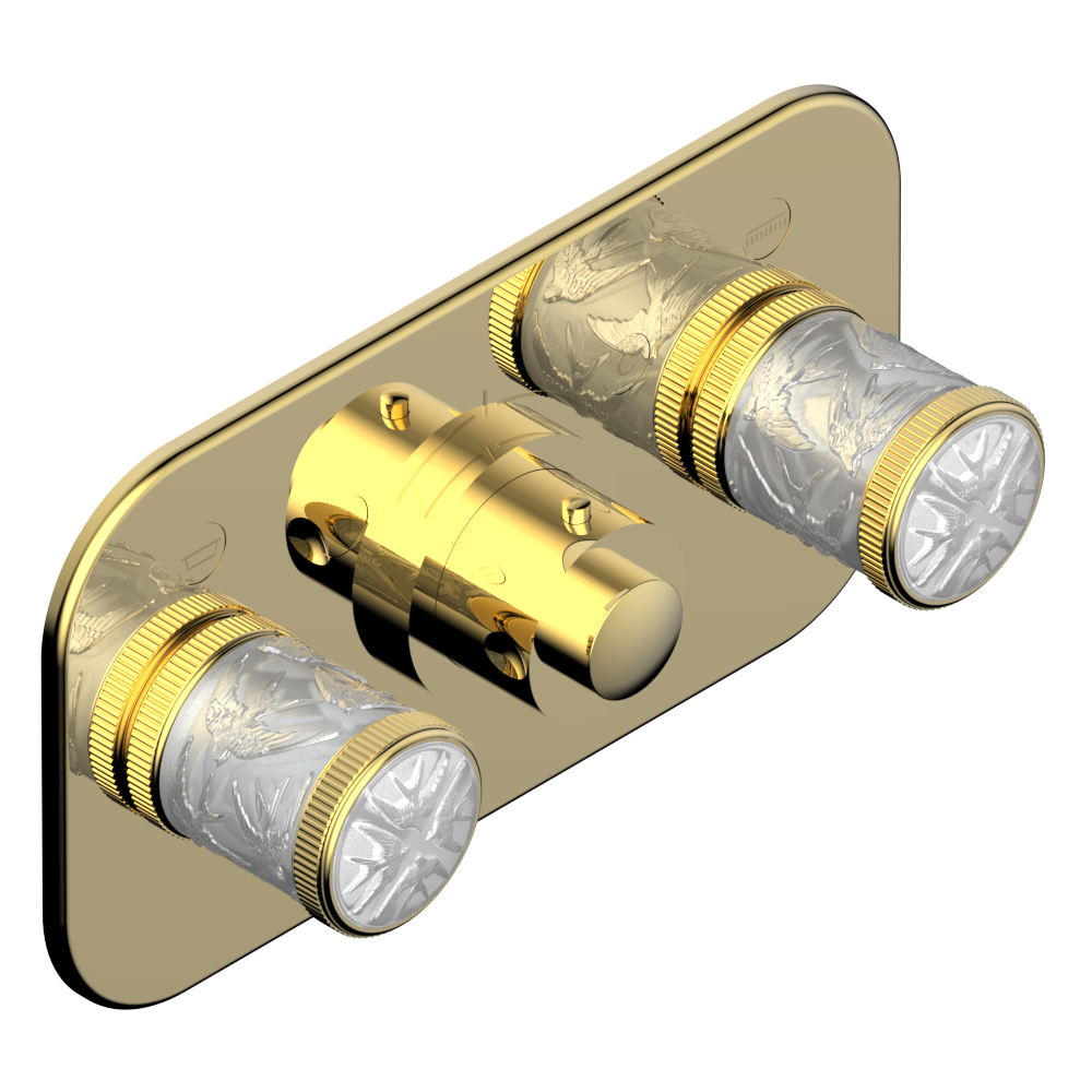 Set de finition THG pour douche thermostatique à encastrer avec deux robinets d'arrêt pour installation horizontale à 2 fonctions - Collection "Hirondelles"