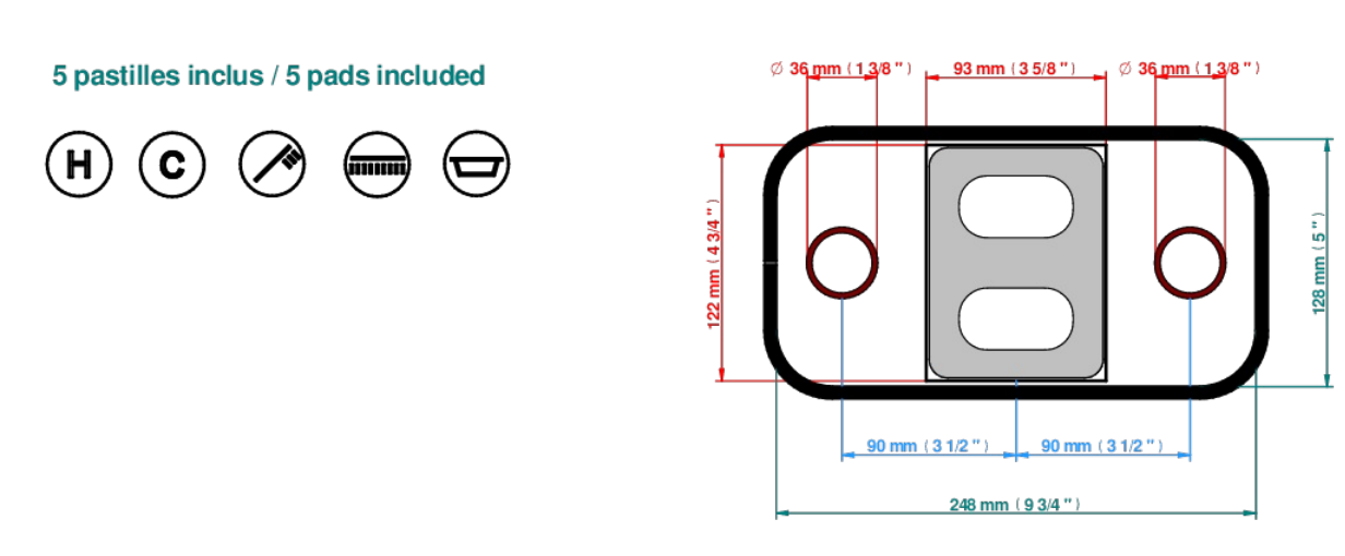 Set de finition THG pour douche thermostatique à encastrer avec deux robinets d'arrêt pour installation horizontale à 2 fonctions - Collection "Hirondelles tamponnées Or" - vue 6