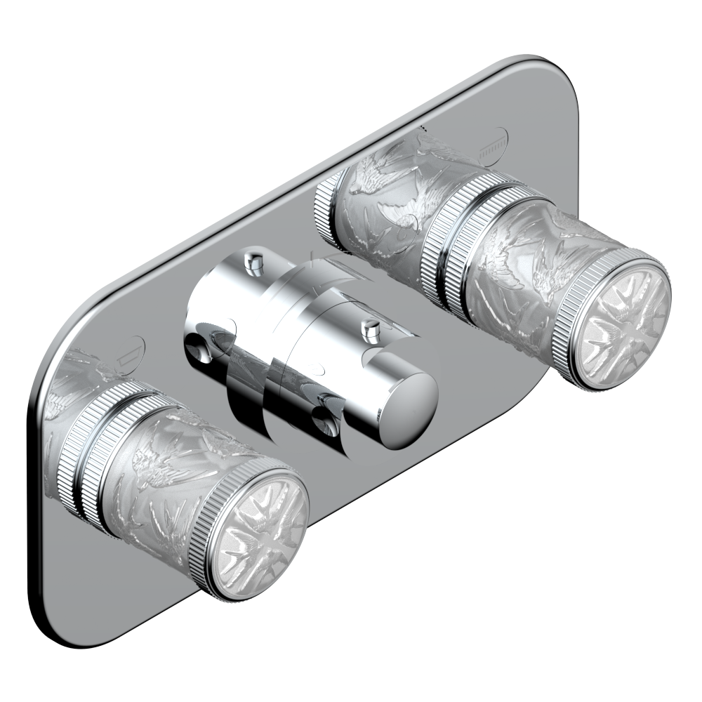 Set de finition THG pour douche thermostatique à encastrer avec deux robinets d&#39;arrêt pour installation horizontale à 2 fonctions - Collection &quot;Hirondelles&quot;