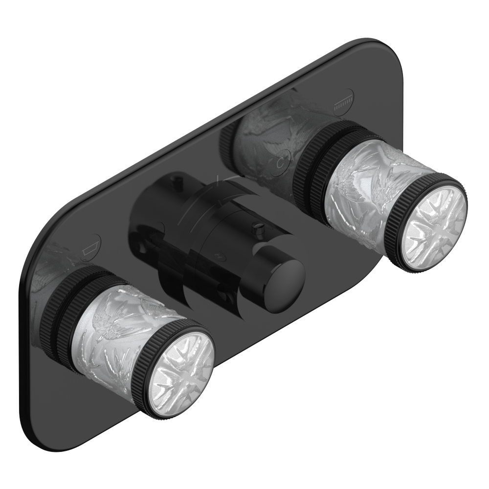 Set de finition THG pour douche thermostatique à encastrer avec deux robinets d'arrêt pour installation horizontale à 2 fonctions - Collection "Hirondelles" - vue 3