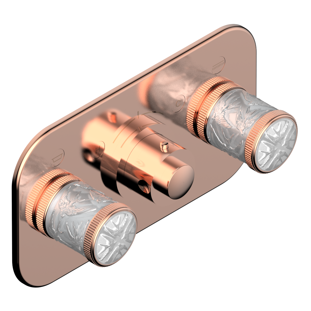 Set de finition THG pour douche thermostatique à encastrer avec deux robinets d'arrêt pour installation horizontale à 2 fonctions - Collection "Hirondelles" - vue 4
