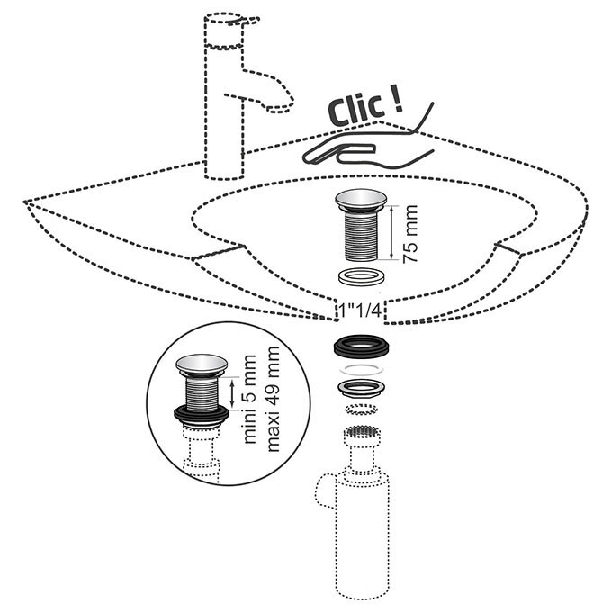 Bonde de lavabo Wirquin quick-clac — vue 3