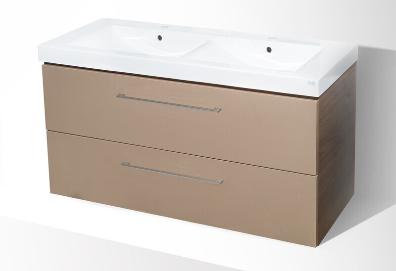 ​Plan-vasque double Spazio 120 cm avec meuble de salle de bains à deux tiroirs